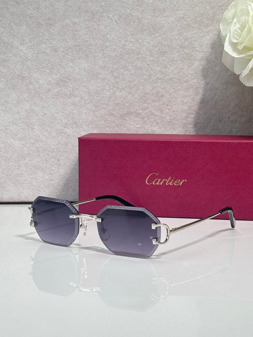 Cartier eyeglasses with gold frame and navy-blue lenses, sleek metal bridge and arms