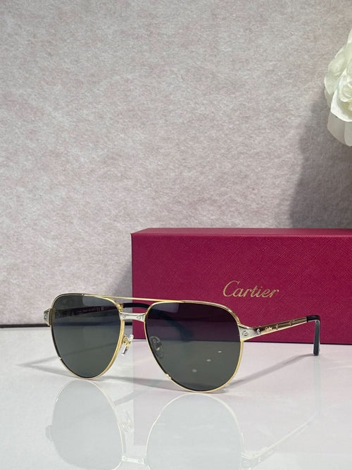Cartier sunglasses, gold-tone frame with dark lenses, front view