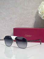 Sunglasses with dark navy frames and tinted lenses, metal bridge detail