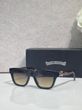 Chrome glasses with dark navy frames and clear lenses, front view