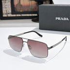 Prada sunglasses with dark frame and rose-tinted lenses, angled view