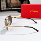 Sunglasses with gold-tone frame and dark gray lenses, front-left view