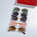 Cartier sunglasses set: multiple round frames with colored temples and tinted lenses