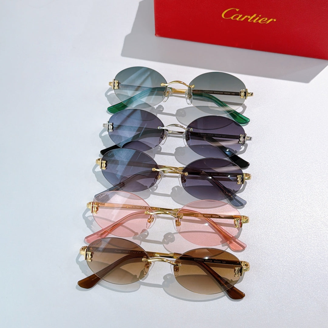 Cartier sunglasses set with mixed colored temples and tinted round lenses