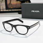 Prada eyeglasses with black frames and clear lenses, front view