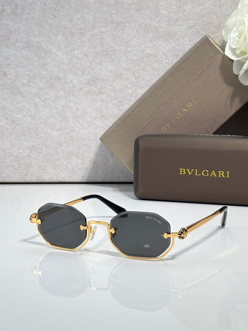 Octagonal Bvlgari sunglasses with gold-tone frame and dark lenses