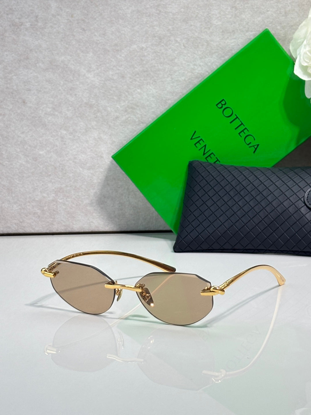 Bottega Veneta gold-tone aviator glasses with brown lenses