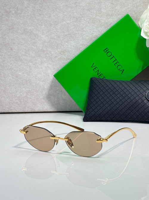Bottega Veneta gold-tone aviator glasses with brown lenses