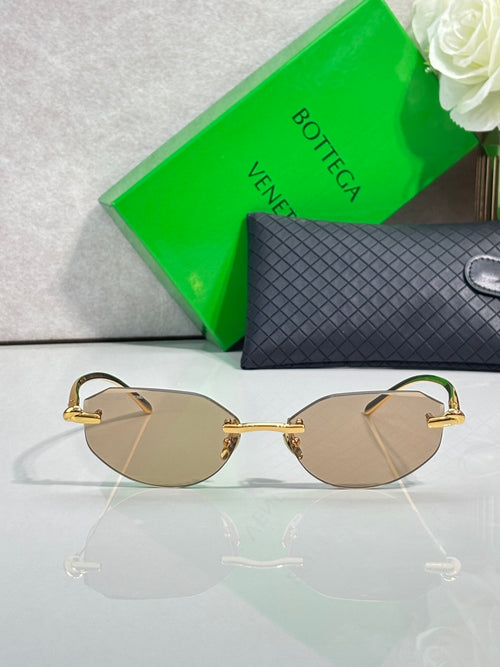 Bottega Veneta gold-tone round-bridge glasses with brown lenses