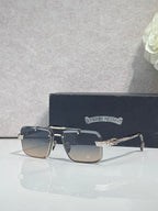 Black rectangular sunglasses with tinted lenses and gold-tone bridge detailing