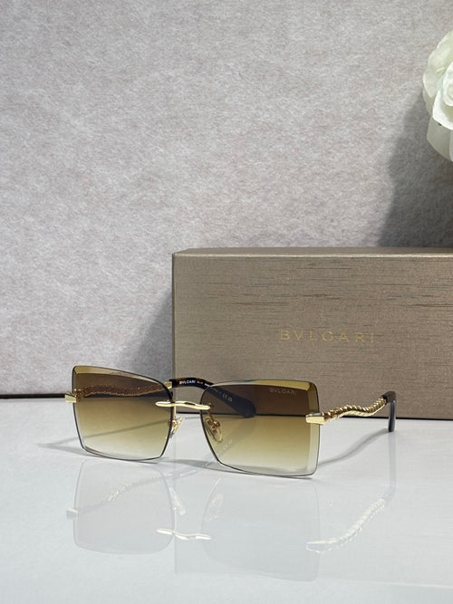 Bvlgari rectangular sunglasses with gold frame and brown gradient lenses