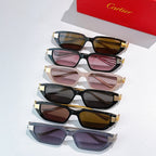 Row of sunglasses with various tinted lenses and gold-tone accents