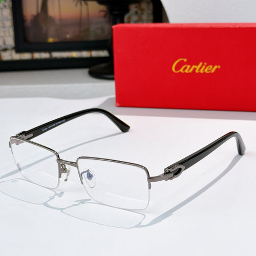 Cartier eyeglasses with dark frame and clear lenses, rectangular front view.
