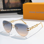 Louis Vuitton sunglasses with gold-tone frames and cool blue gradient lenses