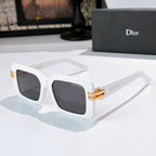 Dior square sunglasses, white frames with gold bar and dark lenses