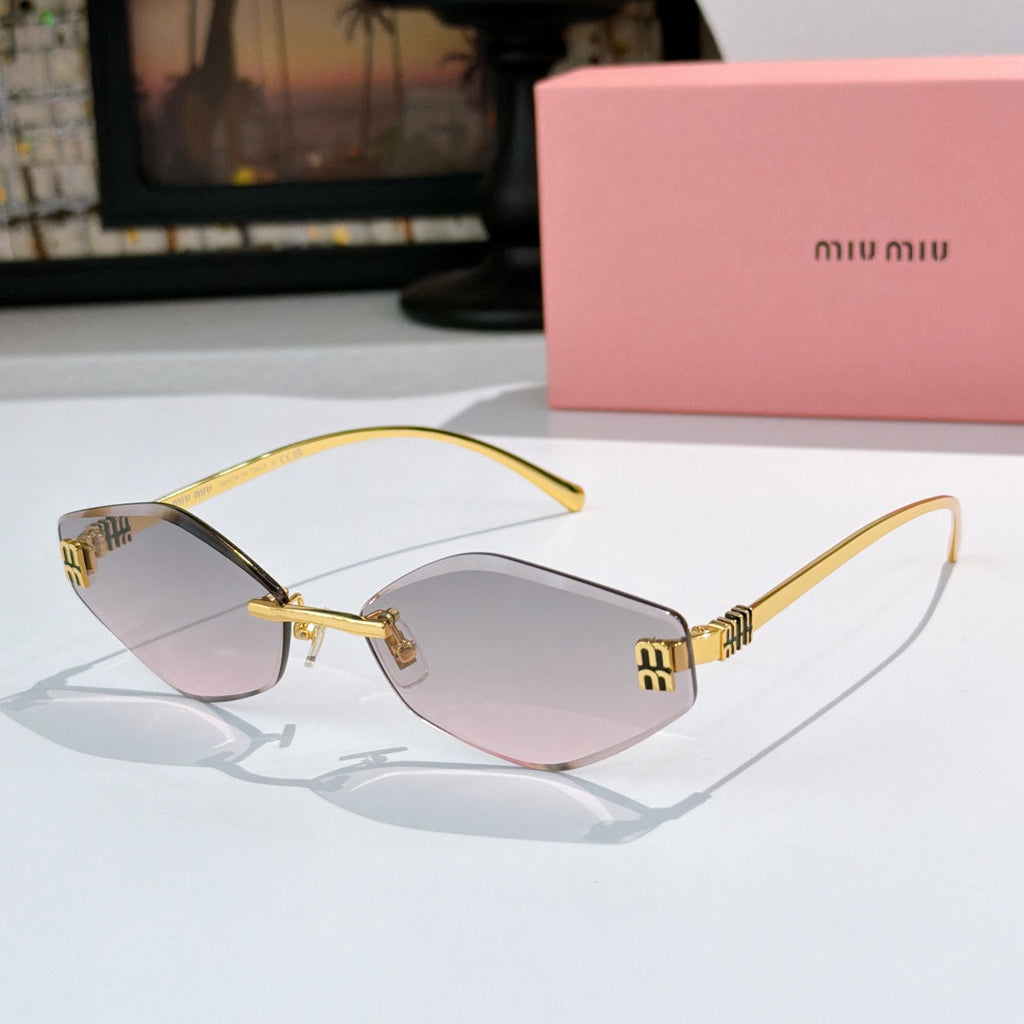 MiuMiu cat-eye sunglasses with gold frame and rose-tinted lenses