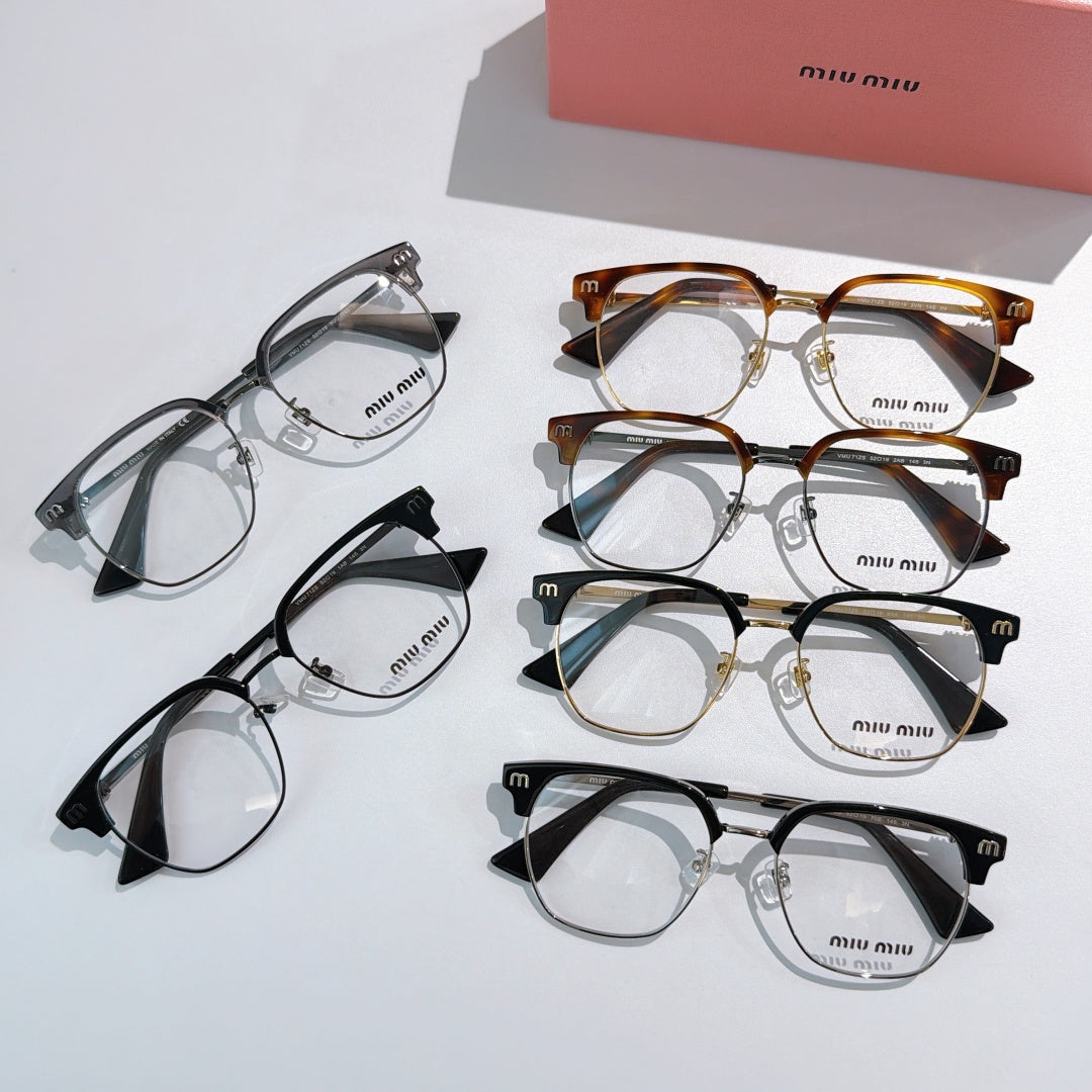 MiuMiu eyeglasses set with mixed black and tortoiseshell frames, clear lenses