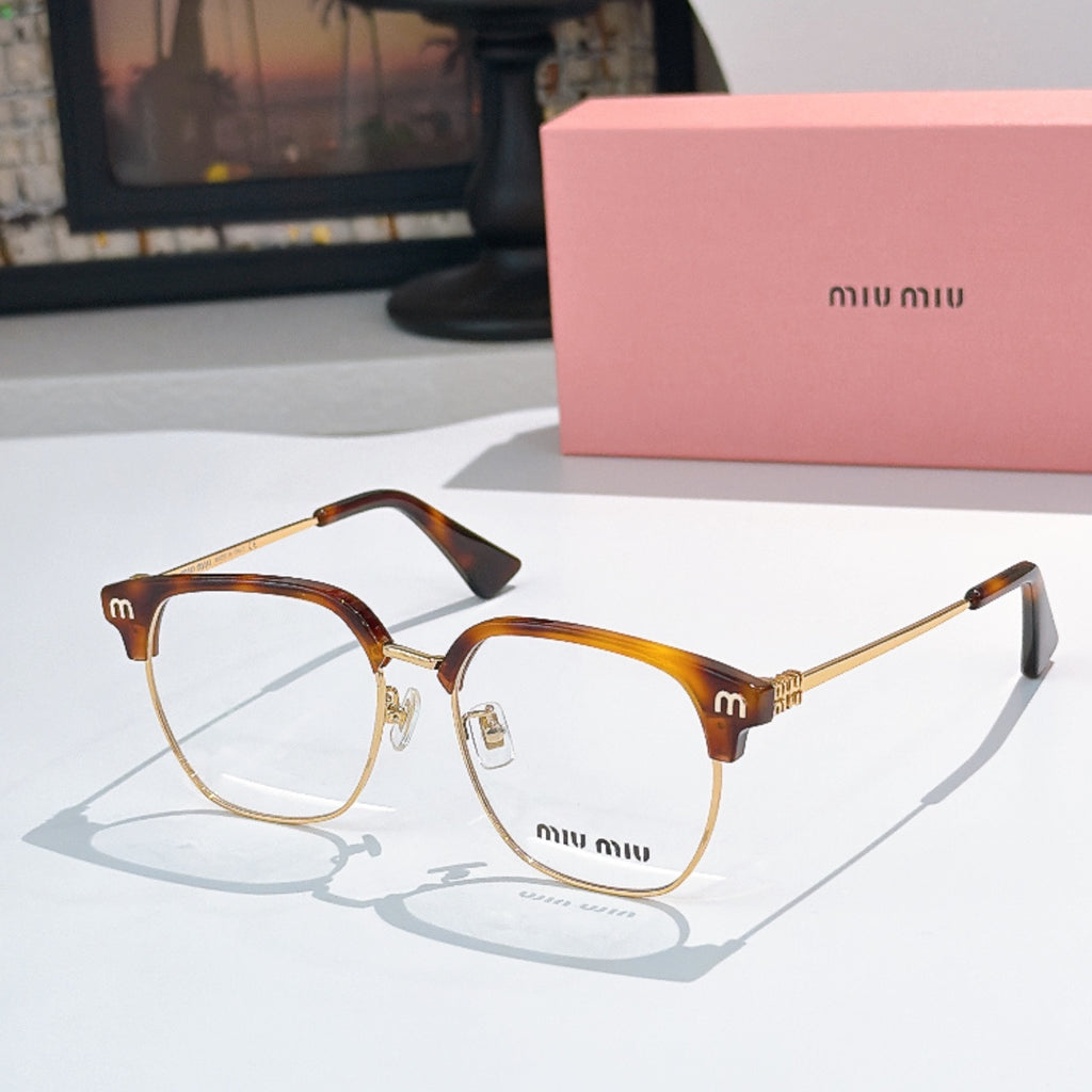 MiuMiu eyeglasses with tortoiseshell full-rim frame and clear lenses