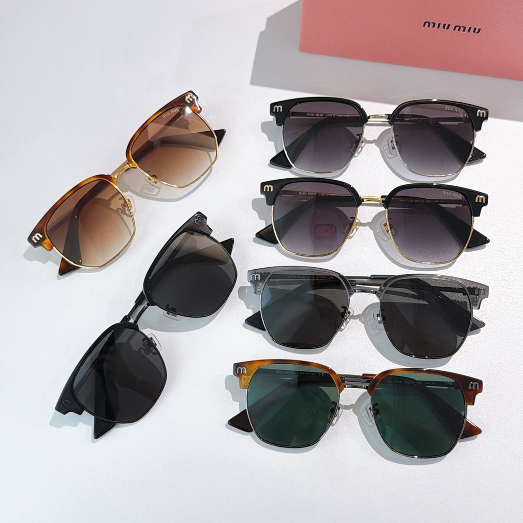 Assorted sunglasses set with multiple frames and tinted lenses, including black and green styles