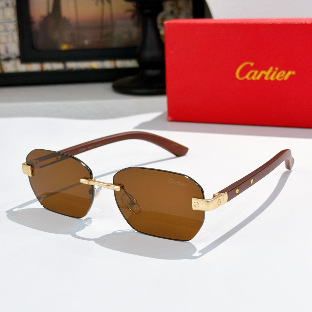 Cartier amber-tinted sunglasses with gold-tone details and dark brown temples