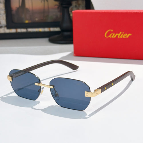 Cartier blue-tinted sunglasses with gold-tone hinges and dark brown temples