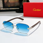 Cartier blue-tinted sunglasses with gold-tone frame and dark brown temples