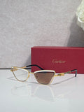 Cartier glasses with black frame and gold-tone temples, tinted lenses, reflective finish