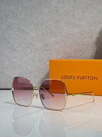 Louis Vuitton square sunglasses with rose-tinted lenses and gold-tone frame