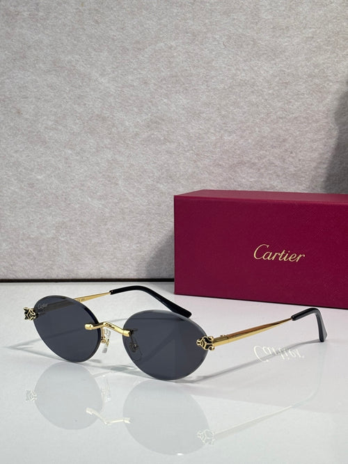 Dark round sunglasses with gold accents and black temples