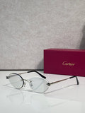 Clear-lens round eyeglasses with silver frame and black temples