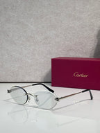 Clear-lens round eyeglasses with silver frame and black temples