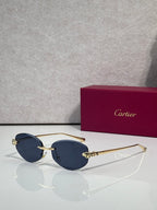 Cartier sunglasses with dark blue lenses and gold-tone metal frame, round shape