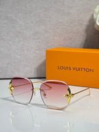 Louis Vuitton glasses with round pink-tinted lenses, gold frame and hinged temple detail
