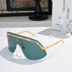 Celine shield sunglasses with gold frame and teal mirrored lenses