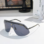Celine shield sunglasses with black frame and dark blue mirrored lenses