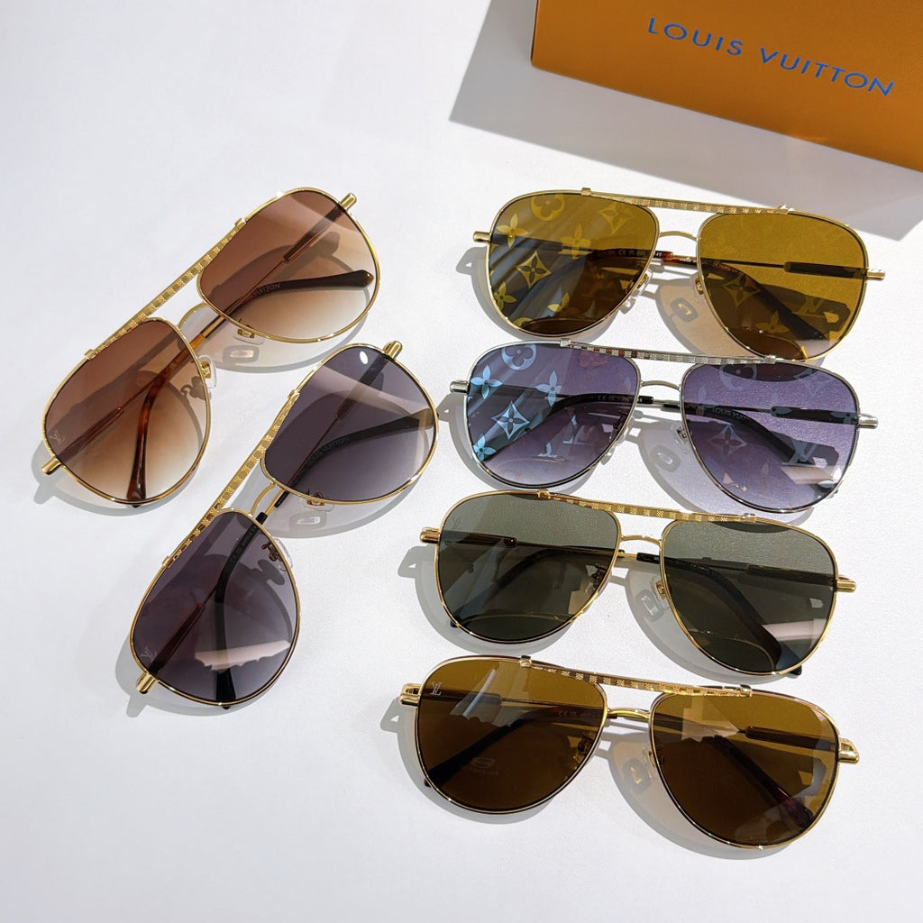 Set of Louis Vuitton sunglasses with assorted gold and silver frames and tinted lenses