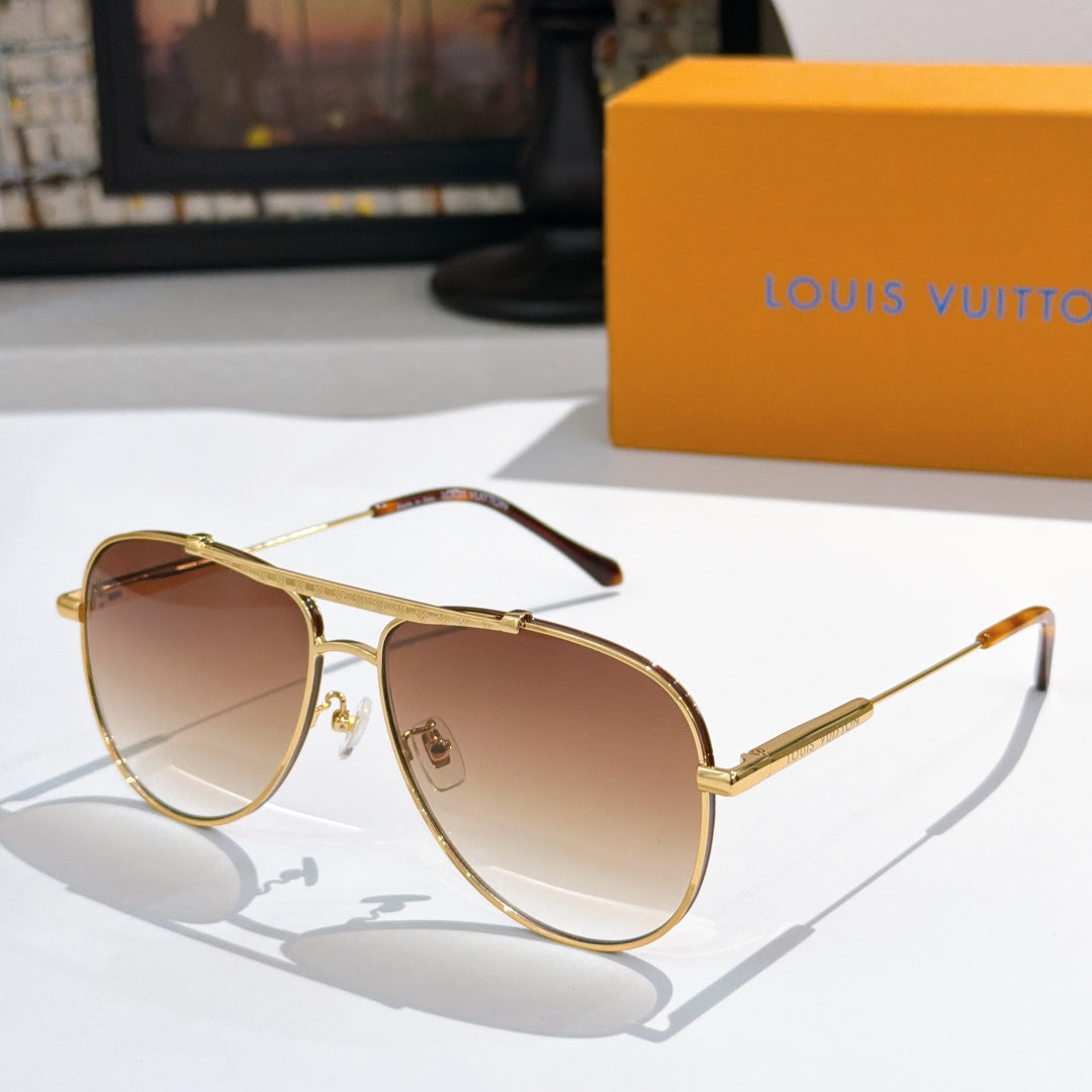 Louis Vuitton sunglasses with gold frame and brown gradient lenses