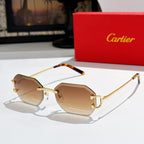 Cartier sunglasses with gold frame and brown tinted lenses, tortoise temple arms