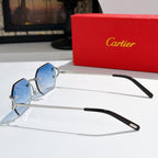 Cartier sunglasses side view with blue tinted lenses and black temple arms
