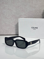Celine sunglasses with dark frame, black lenses, square shape, and logo detail