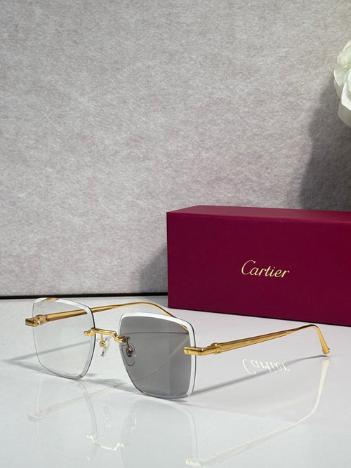 Cartier optical glasses with gold metal frame and gray-tinted lenses