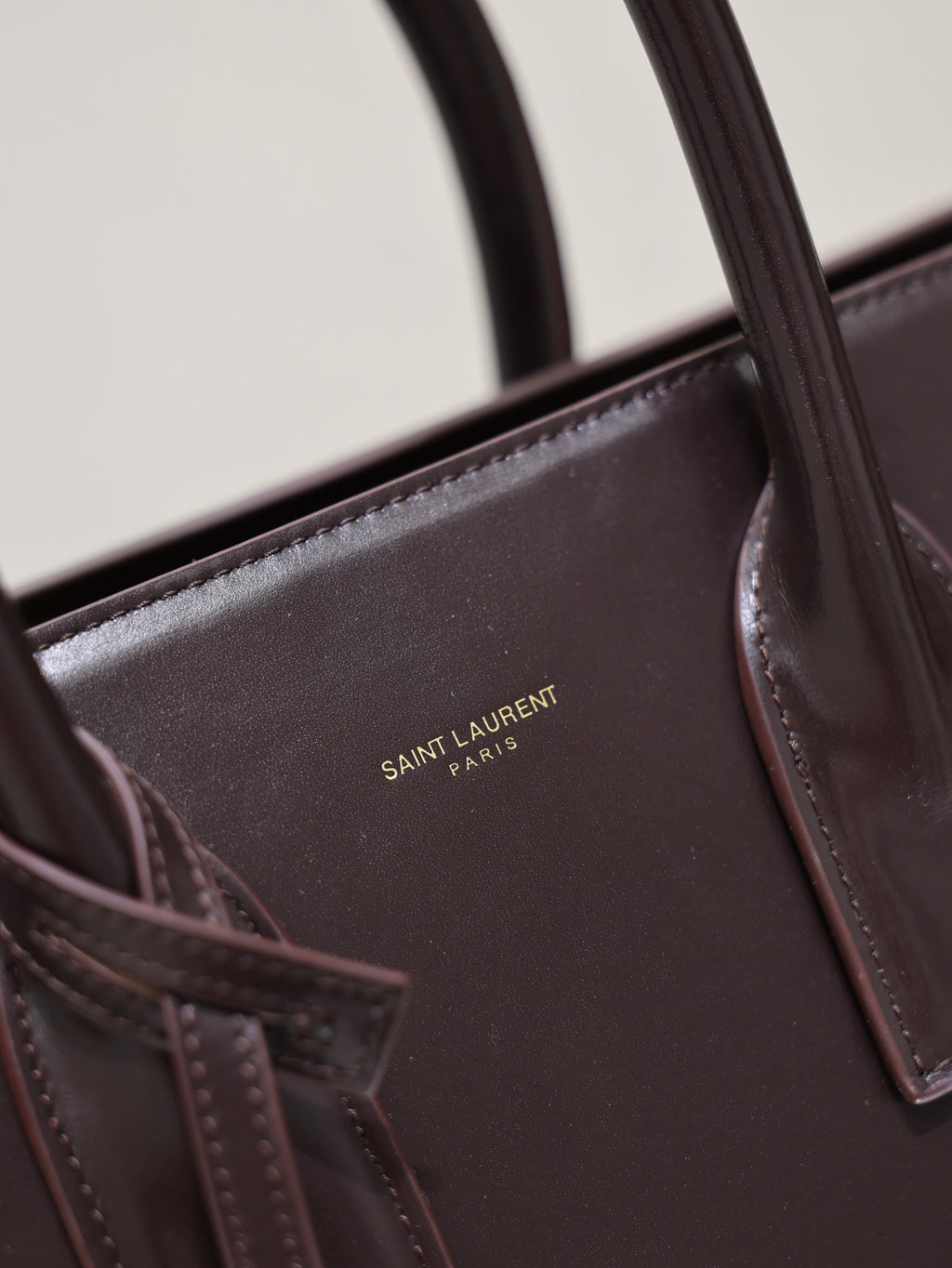 YSL tote bag interior with Saint Laurent Paris logo stamp