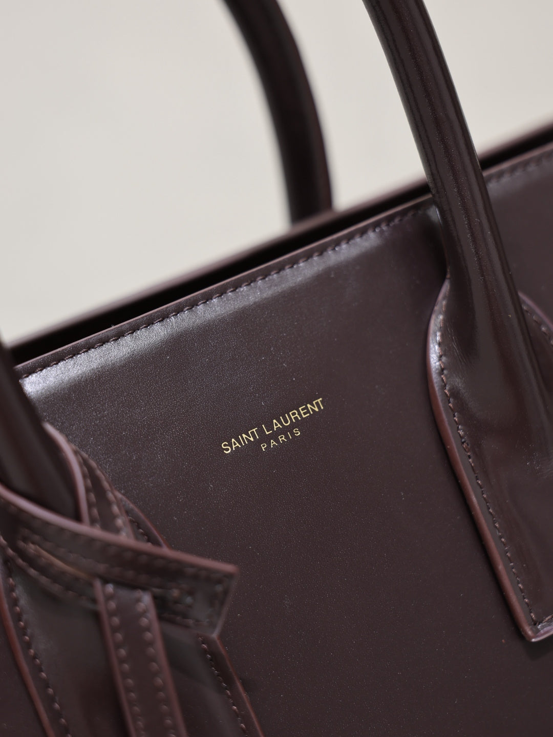 YSL tote bag interior with Saint Laurent Paris logo stamp