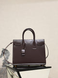 YSL dark brown leather tote bag with top handles and double strap detail