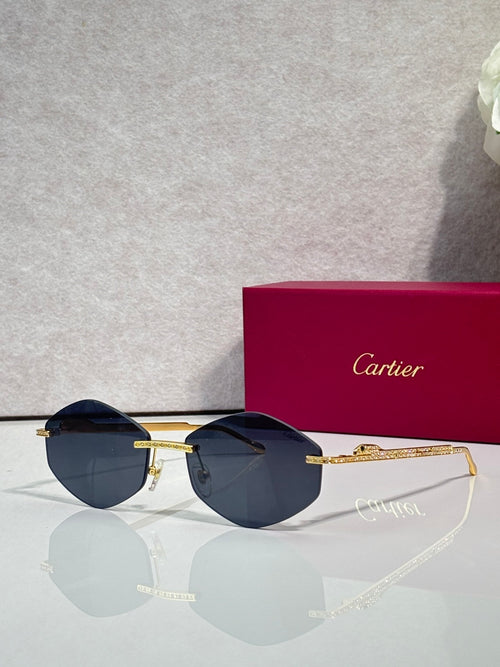 Aviator sunglasses with gold-tone metal frame and dark blue tinted lenses
