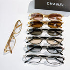 Chanel glasses assortment, mixed frames in gold, black, and silver with colored lenses