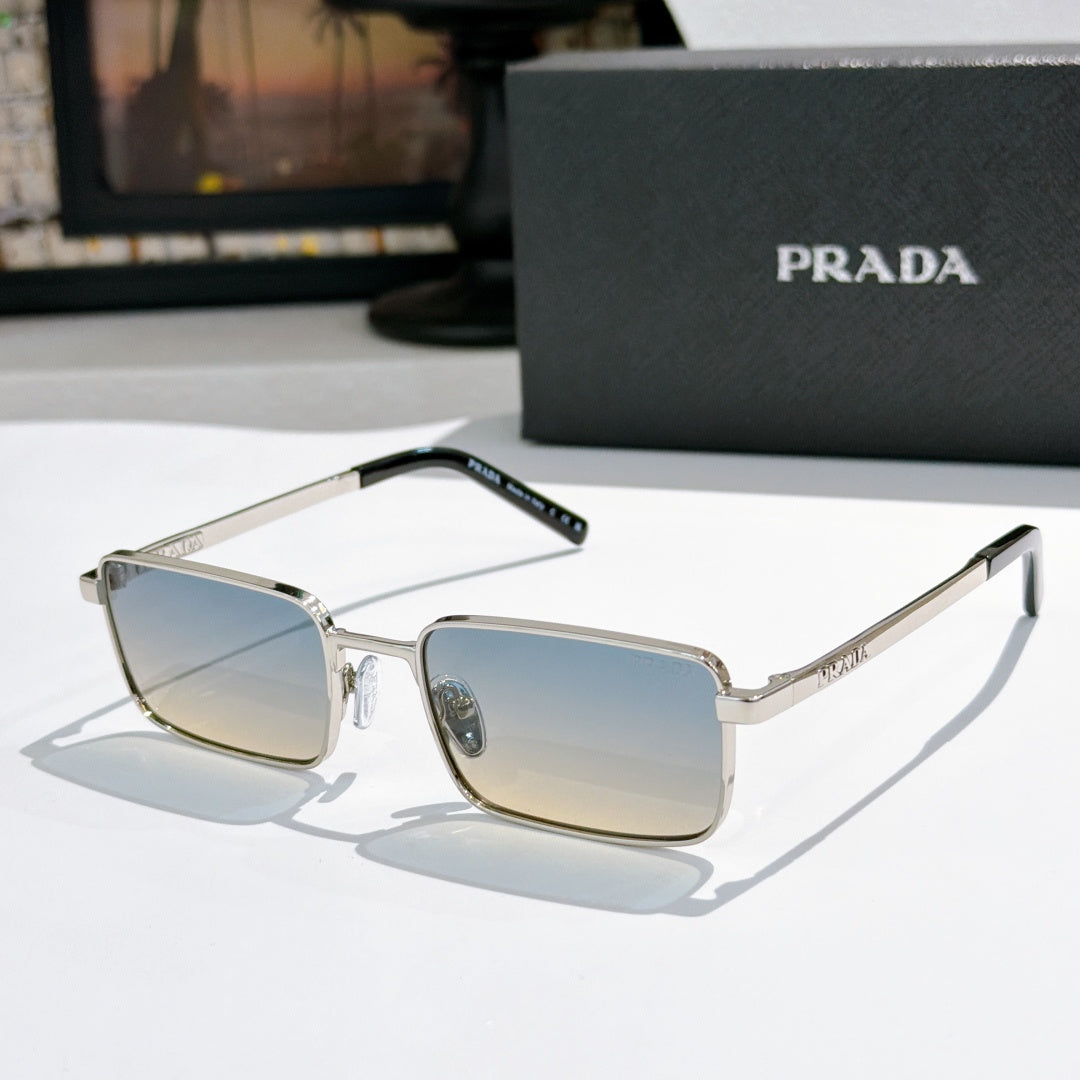 Prada sunglasses with pale gradient lenses and silver-tone rectangular frames