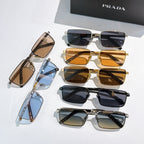 Prada sunglasses assortment with different tinted lenses and metal rectangular frames