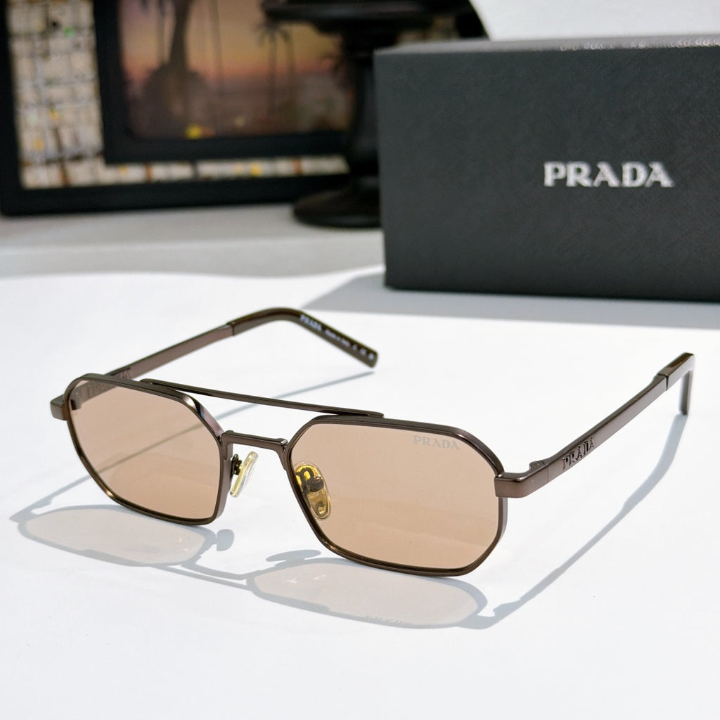 Prada sunglasses with dark-brown frame and rose-tinted lenses