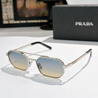Prada sunglasses with silver frame and light blue-tinted lenses
